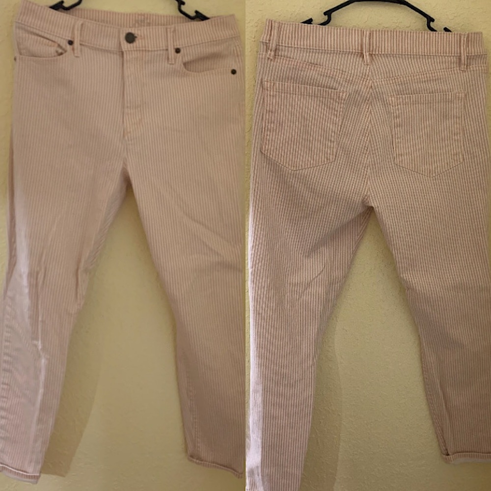 Loft pink and white striped skinny jeans